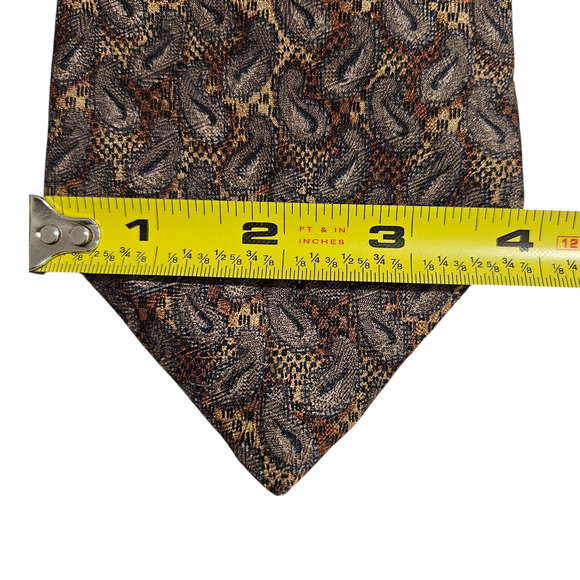 Bugatti 100% Silk Tie Brown Gold Paisley Pattern Made Korea 3.75" Wide Vintage - Picture 6 of 6